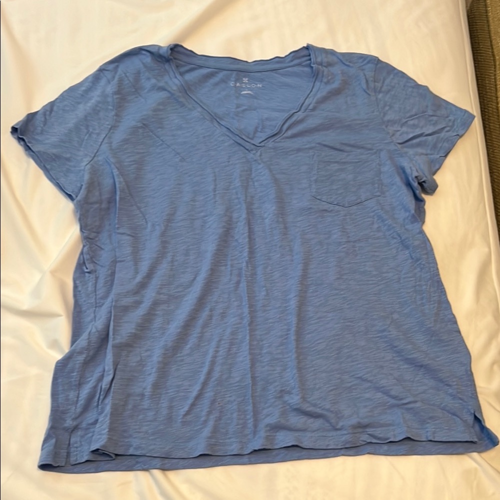 Caslon V-neck pocket short sleeve shirt, large, cornflower blue